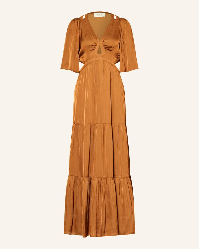 ba&sh Satinkleid CYLMA mit Cut-outs und Rüschen Dunkelorange