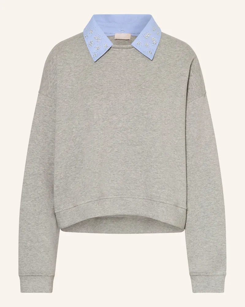 Liu Jo Sweatshirt mit abnehmbarem Kragen und Schmucksteinen Grau