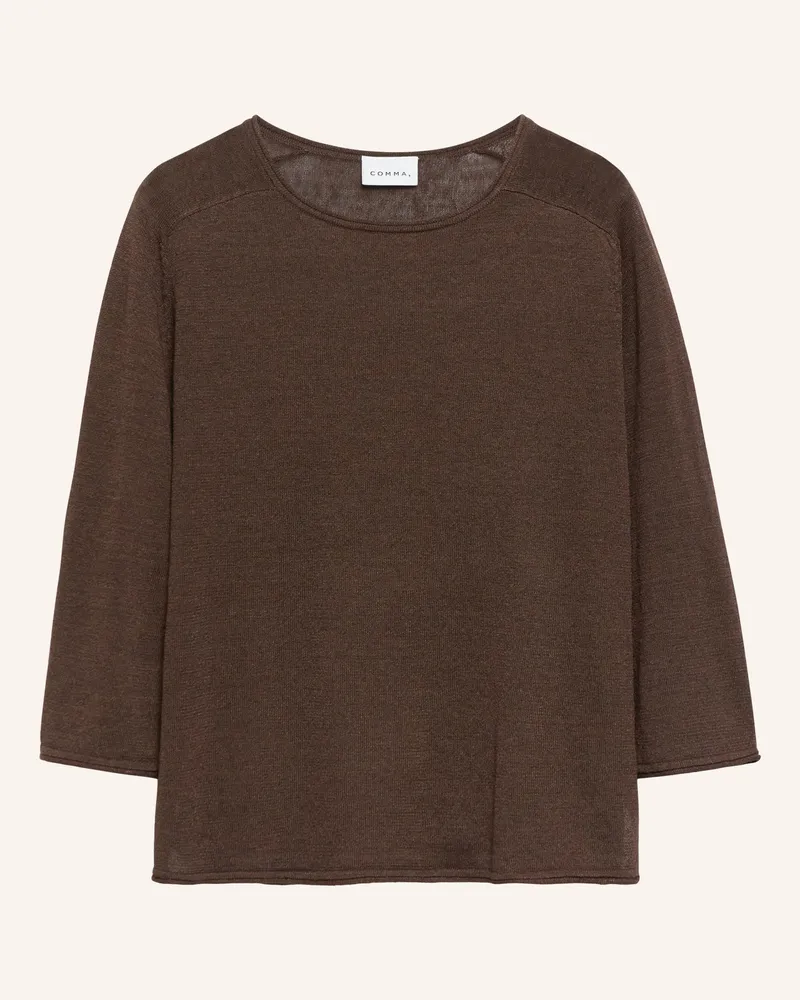 COMMA Pullover Mit Leinen Und 3/4-Arm braun Dunkelbraun
