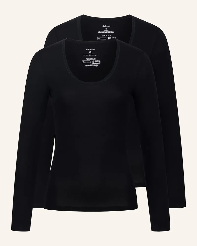 Ehrlich Textil 2er Pack Light Touch Tiefausgeschnittenes Langarmshirt Aus Lyocell - Seidig Weich schwarz Schwarz