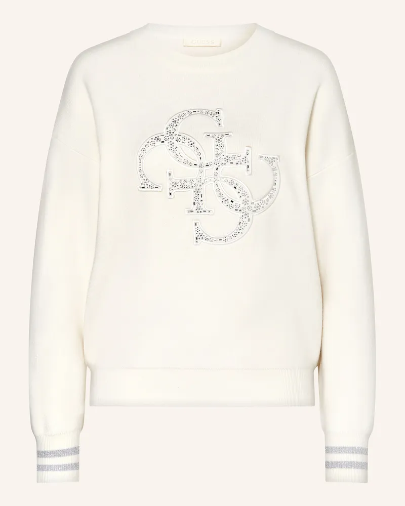 Guess Sweatshirt mit Schmucksteinen Creme