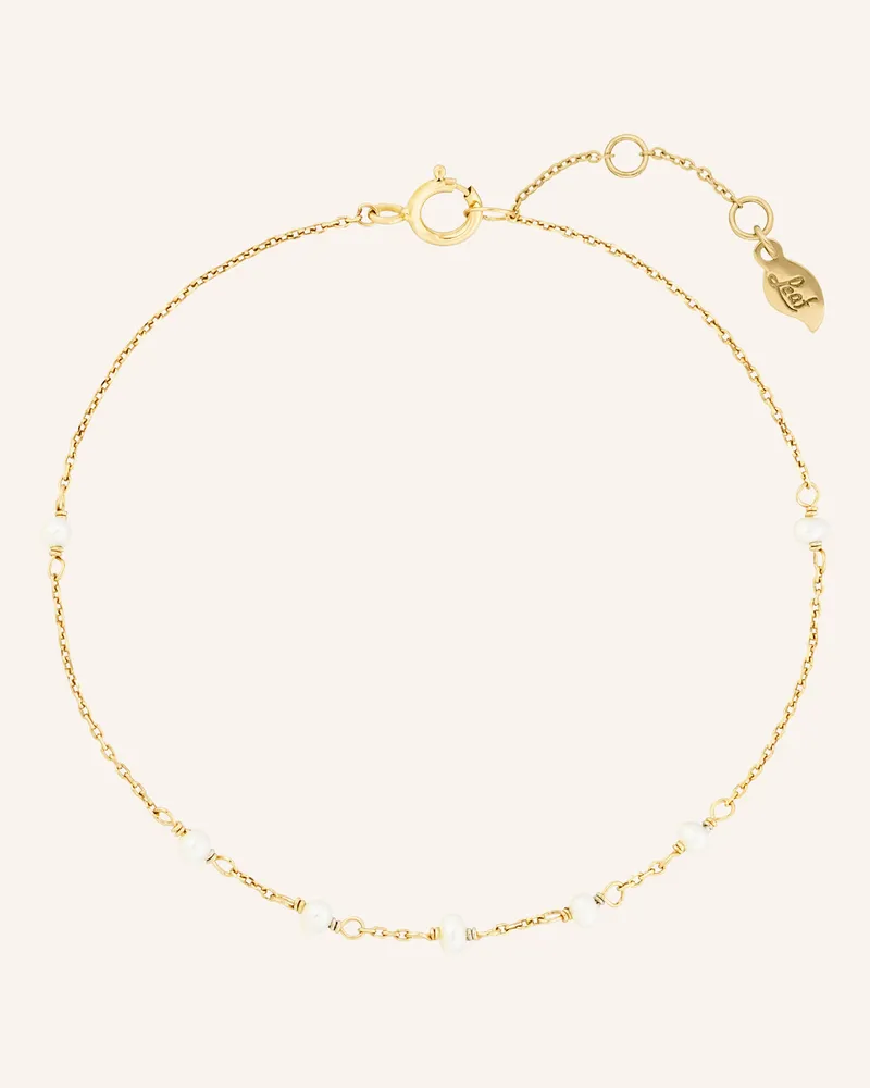 Leaf Armband WHITE PEARLS aus 14 Karat Gelbgold Gold
