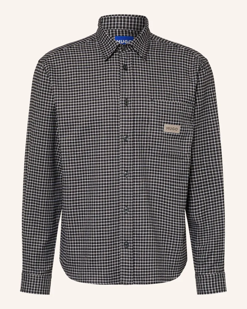 HUGO BOSS Hemd Ebalto Oversized Fit Aus Flanell grau Schwarz