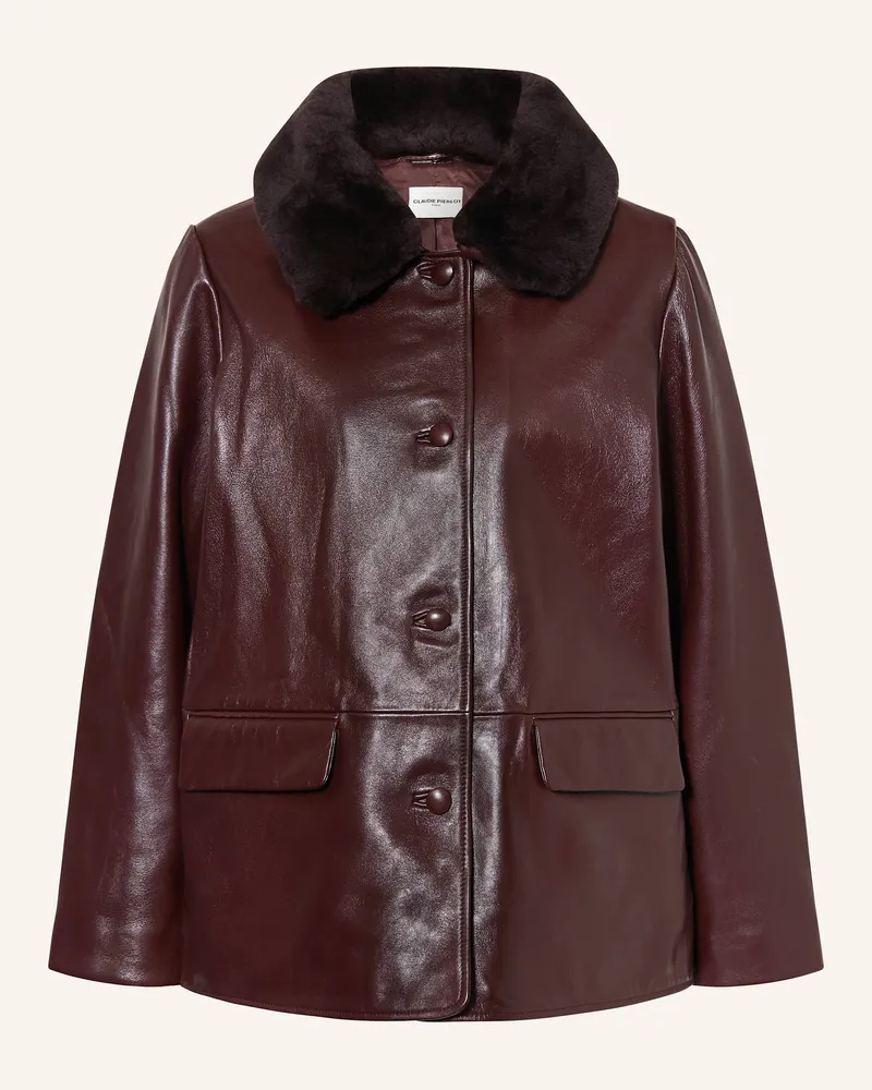 Claudie Pierlot Lederjacke mit Kunstfell Dunkelrot