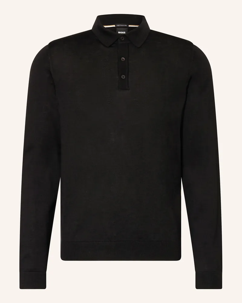 HUGO BOSS Strick-Poloshirt LANCIONE Schwarz