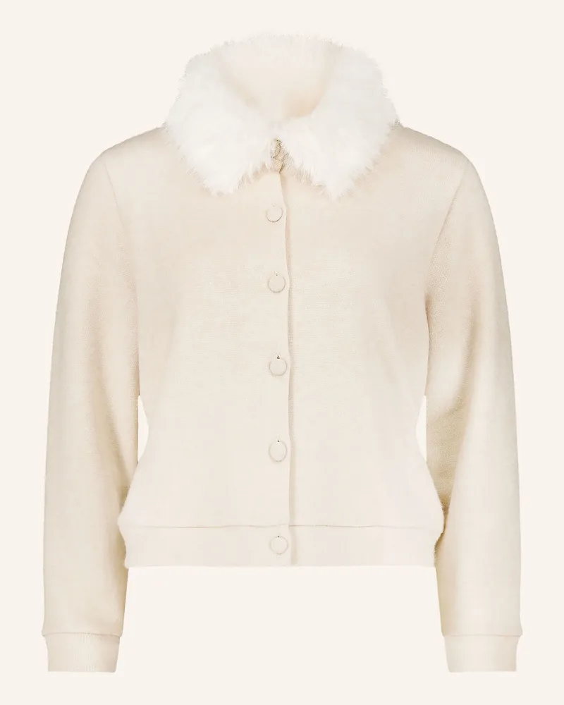Cartoon Strickjacke Mit Abnehmbarem Kunstfell-Kragen beige Beige