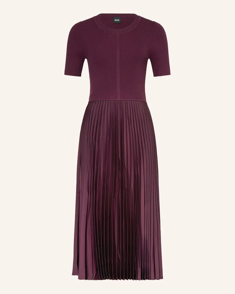 HUGO BOSS Kleid FADRIDI im Materialmix mit Plissees Dunkelrot