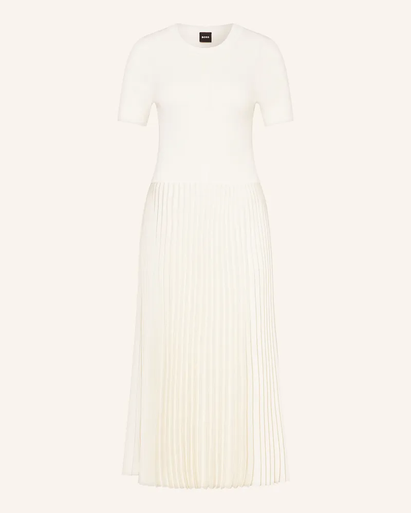 HUGO BOSS Kleid FADRIDI im Materialmix mit Plissees Ecru