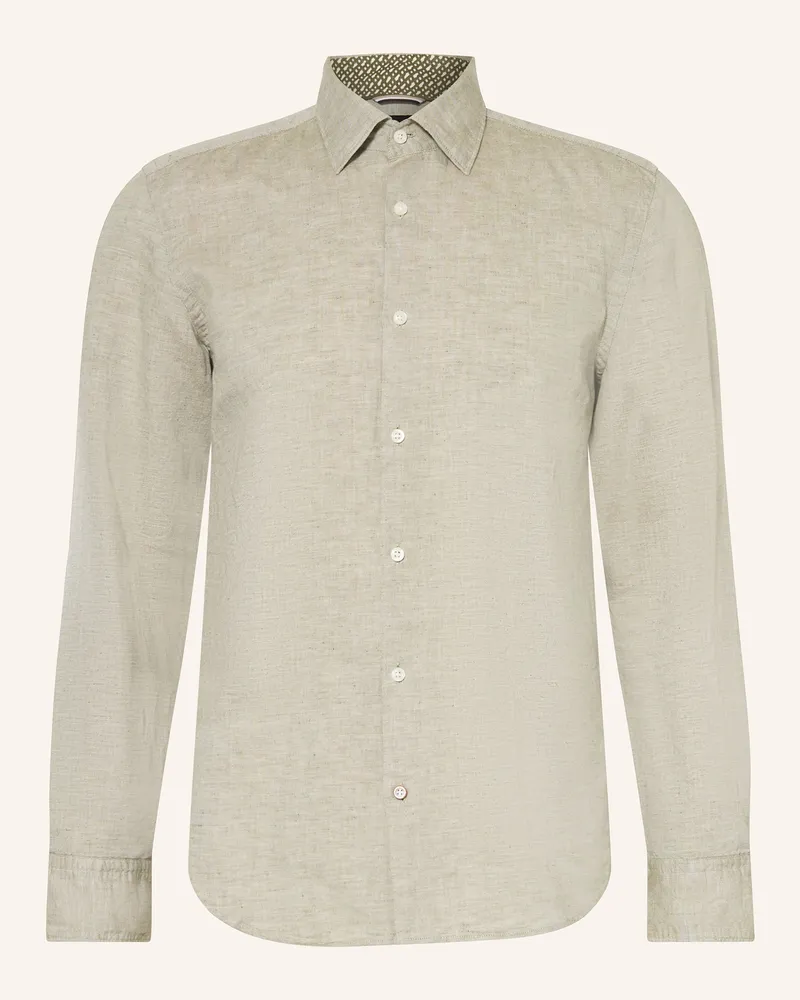 HUGO BOSS Hemd HAL Casual Fit mit Leinen Hellgrün