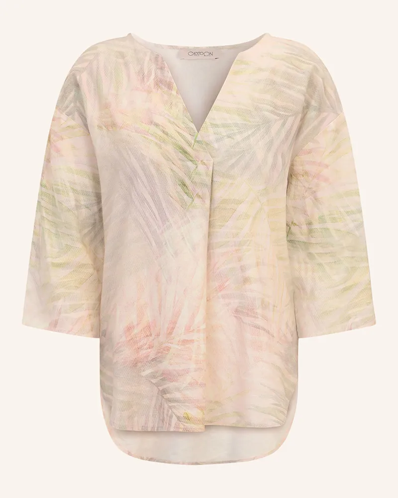 Cartoon Blusenshirt mit Leinen und 3/4-Arm Creme