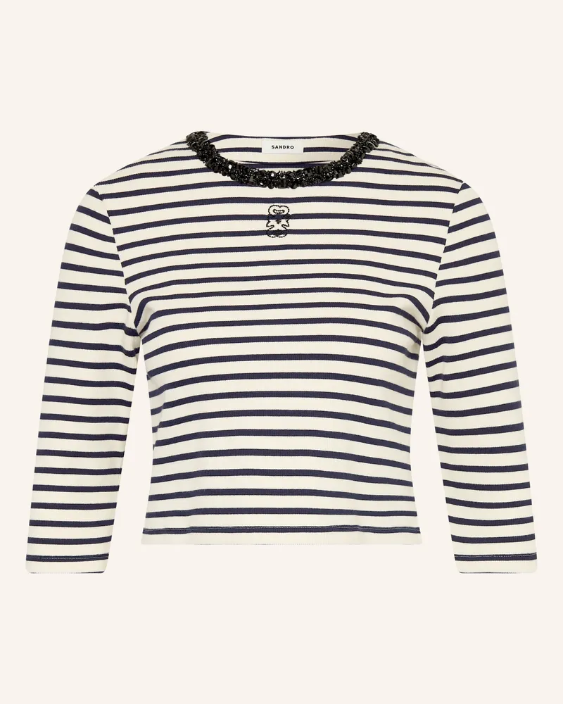 Sandro Cropped-Shirt mit Schmucksteinen und 3/4-Arm Weiss