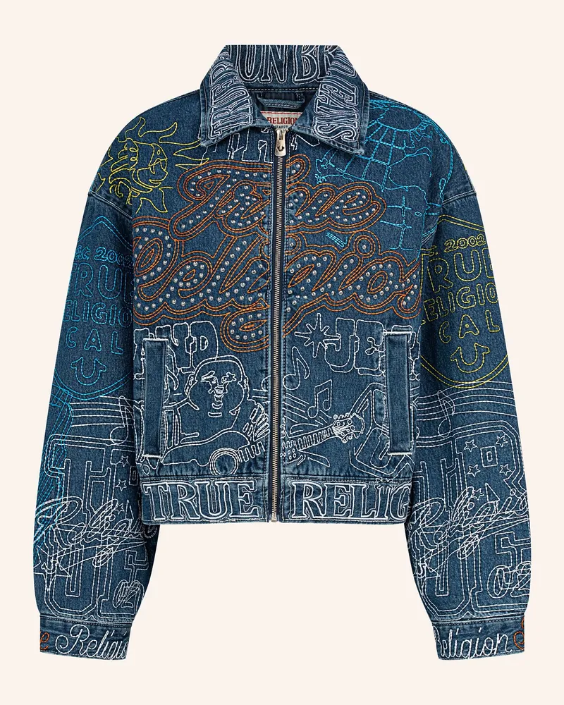 True Religion Bestickte Jeansjacke blau Blau