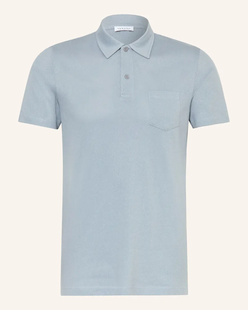Sunspel Strick-Poloshirt Riviera blau Blaugrau