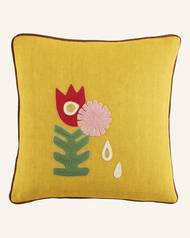 Jonathan Adler Dekokissen PLAYA TULIP aus Leinen Dunkelgelb