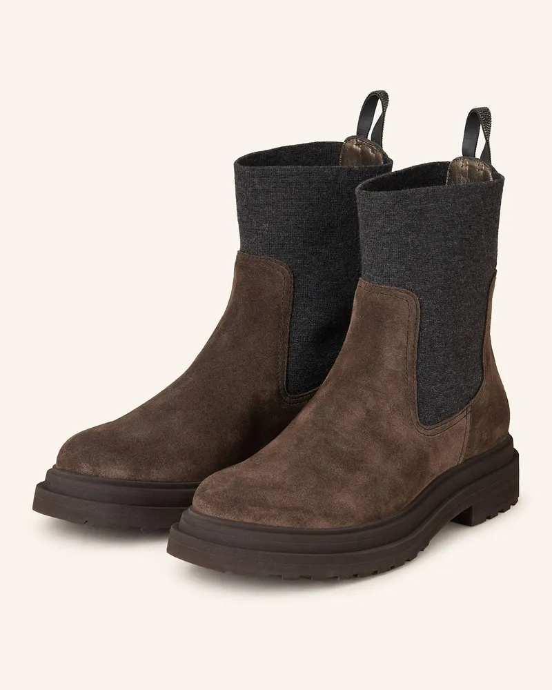Brunello Cucinelli Chelsea-Boots mit Schmucksteinen Dunkelbraun