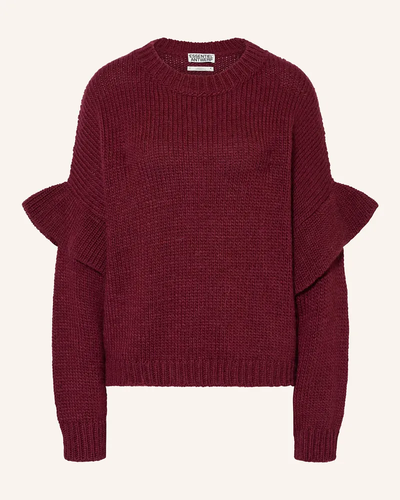 Essentiel Pullover mit Volants Dunkelrot