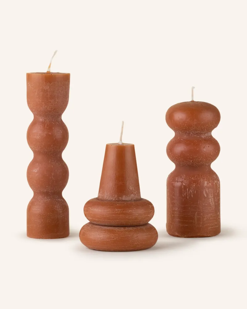 ferm LIVING 3er-Set Kerzen Torno braun Dunkelorange