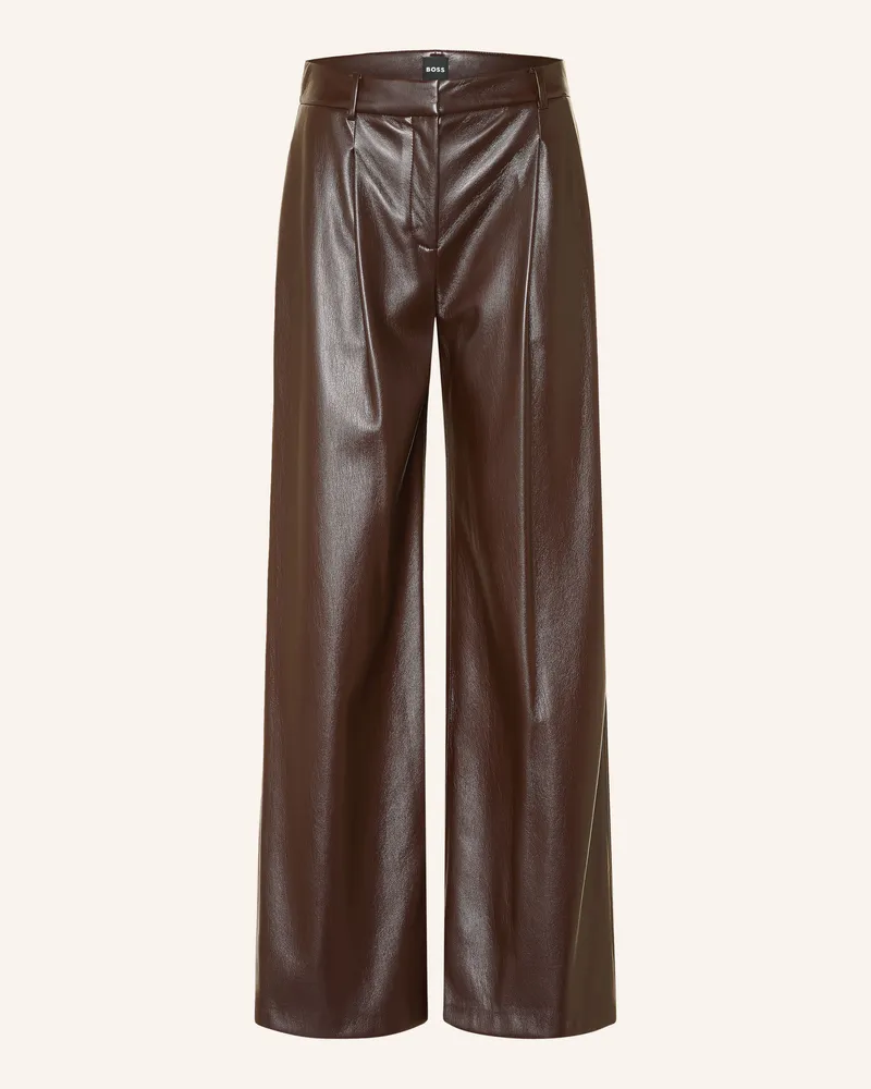 HUGO BOSS Marlenehose Tiana In Lederoptik braun Dunkelbraun