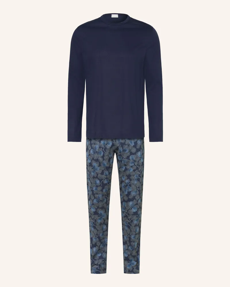 Mey Schlafanzug Serie Dark Leaves blau Dunkelblau
