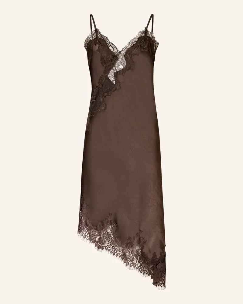 Neo Noir Satinkleid SORELLE mit Spitze Dunkelbraun