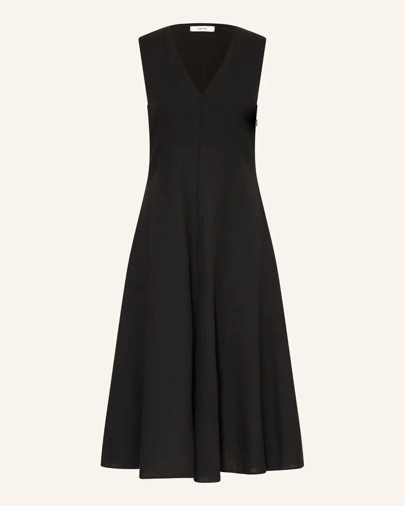 Selected Kleid Mit Leinen schwarz Schwarz