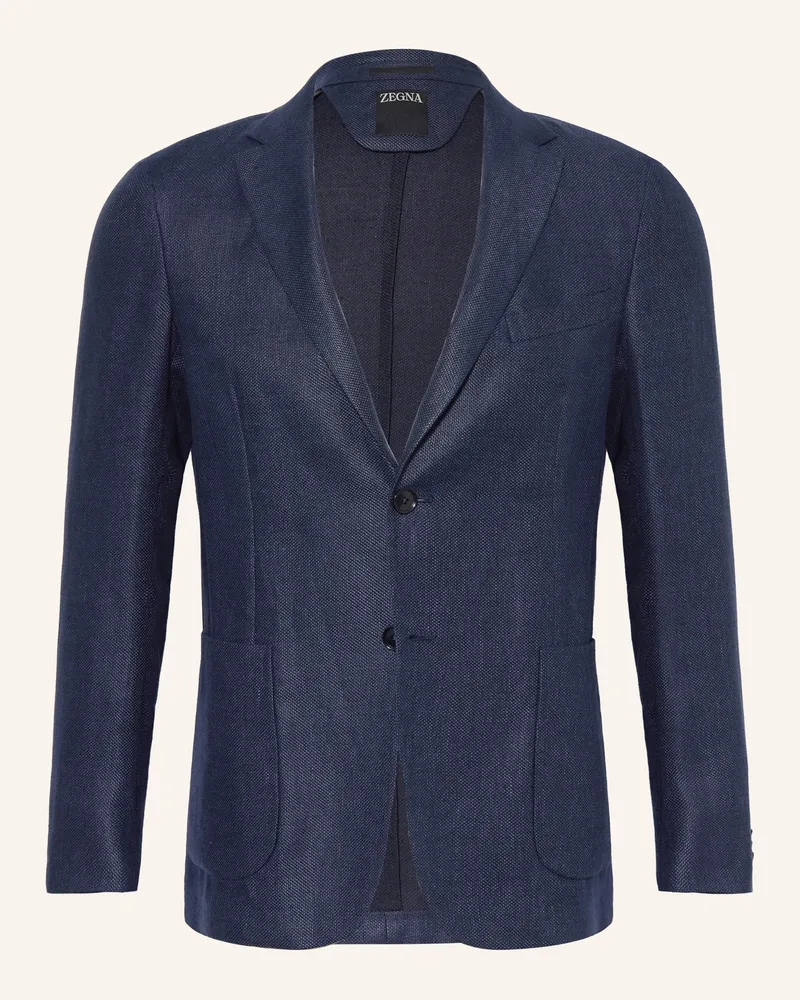 Ermenegildo Zegna Sakko Slim Fit Mit Leinen blau Dunkelblau