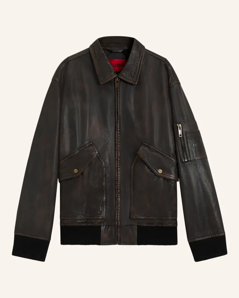 HUGO BOSS Lederjacke LAVIAT Regular Fit Braun