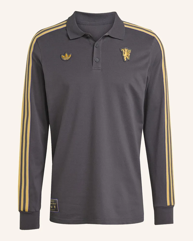 adidas Manchester United Terrace Icons Langärmeliges Poloshirt schwarz Schwarz