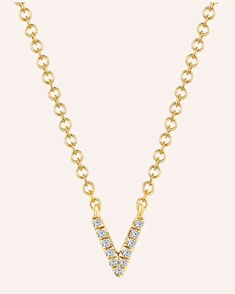 Leaf INITIALIEN Halskette „V“ aus 14 Karat Gelbgold mit Diamanten Gold