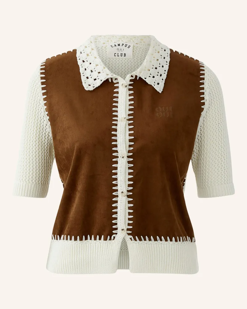 Oui  Strickjacke Im Materialmix braun Braun