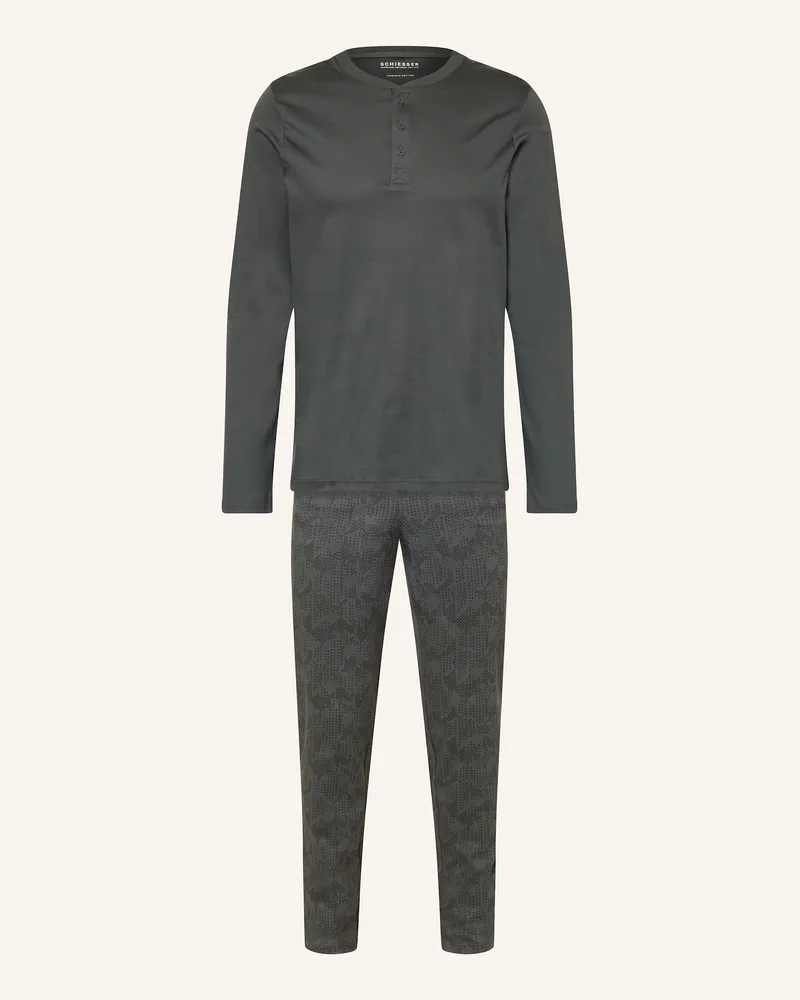 Schiesser Schlafanzug Fine Interlock gruen Dunkelgrün