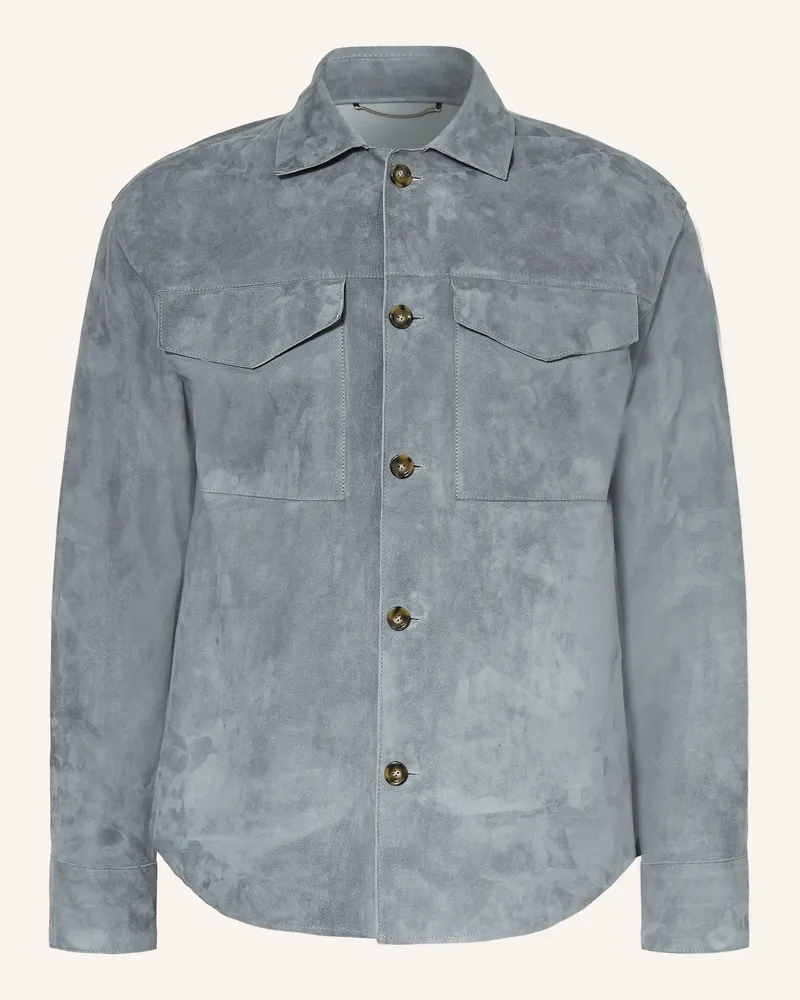 LARDINI Leder-Overshirt blau Blaugrau