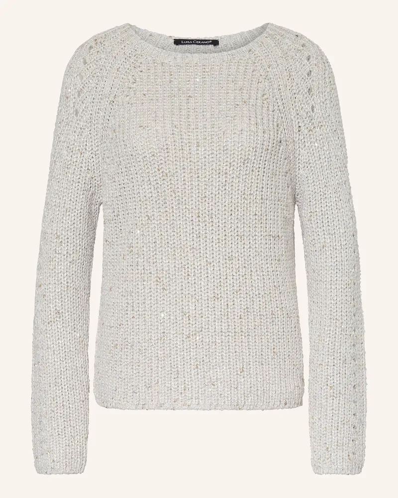 Luisa Cerano Pullover mit Glitzergarn und Pailletten Hellgrau