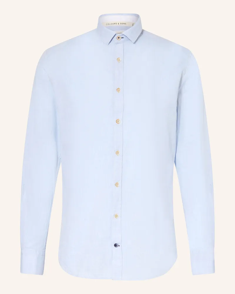 colours & sons Hemd Slim Fit Mit Leinen gruen Hellblau