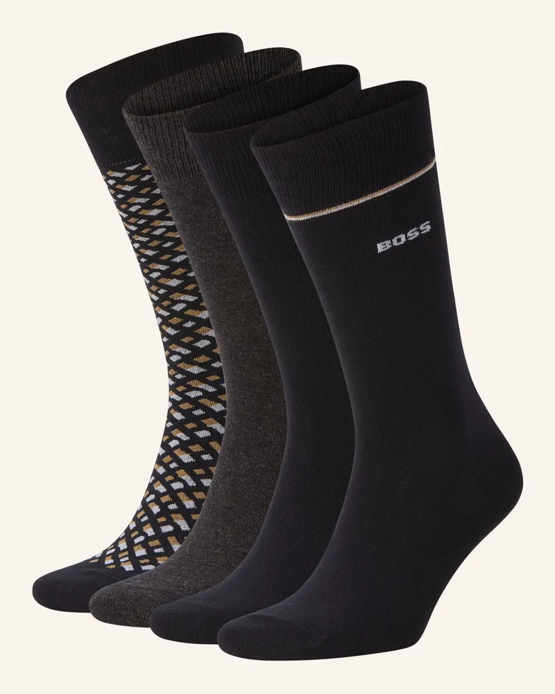 HUGO BOSS 4er-Pack Strümpfe Monogram Mit Geschenkbox schwarz Schwarz