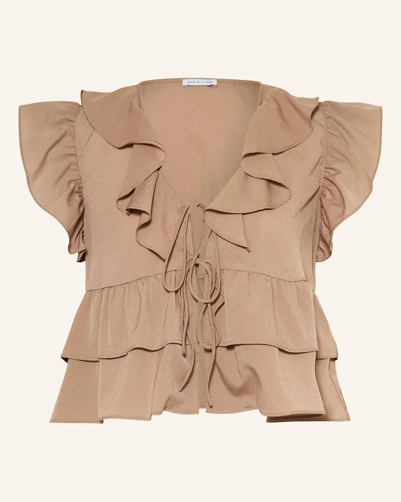 Mrs & HUGS Bluse Mit Volants beige Taupe