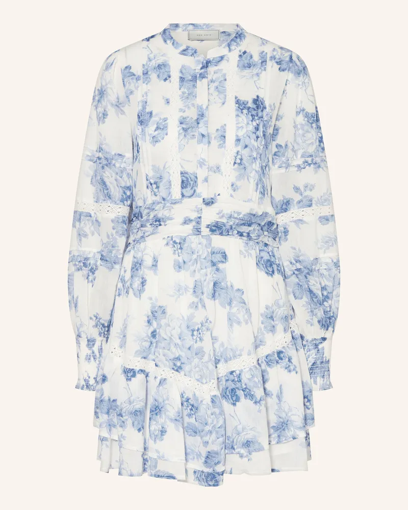Neo Noir Kleid Roberta Flower Flow Mit Lochspitze blau Weiss