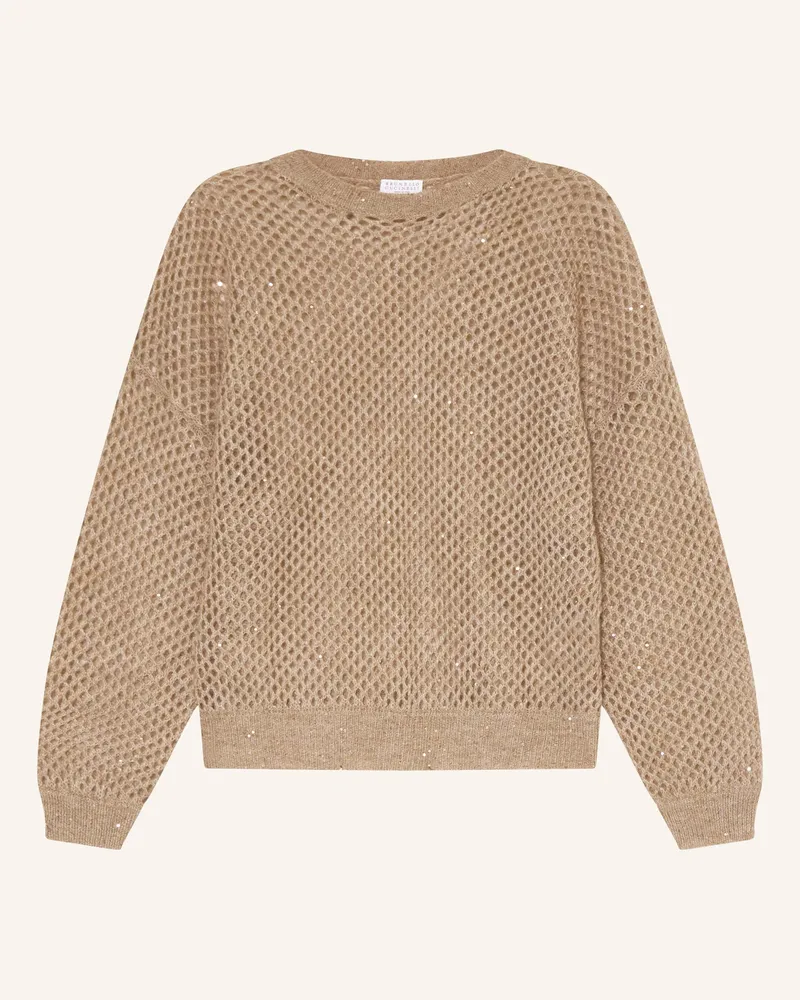 Brunello Cucinelli Pullover mit Mohair und Pailletten Hellbraun