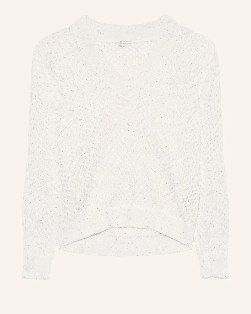 Brunello Cucinelli Leinenpullover Mit Pailletten weiss Weiss