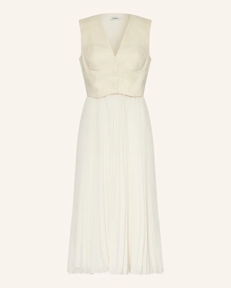 Sandro Plisseekleid mit Leinen Ecru