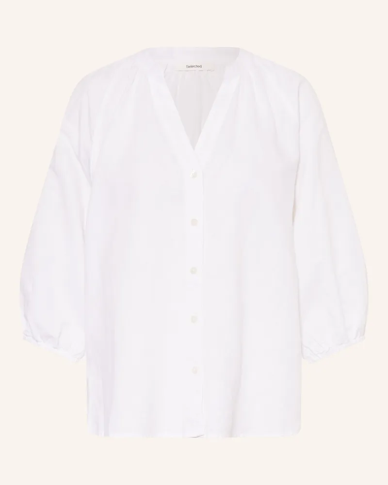 Selected Bluse mit Leinen und 3/4-Arm Weiss