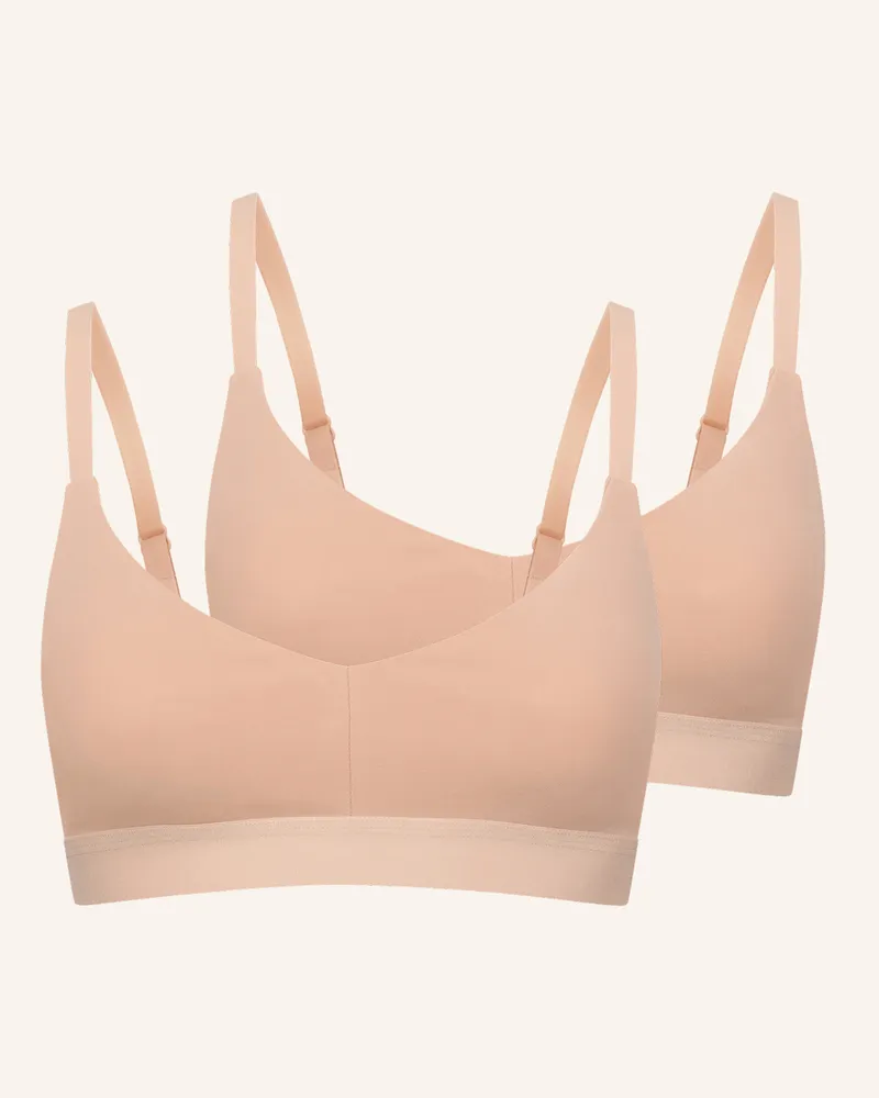 Ehrlich Textil 2er Pack Casual Cotton Bralette Mit Herausnehmbaren Pads Bügellos Aus Bio-Baumwolle - Verstellbare Träger braun Rosa