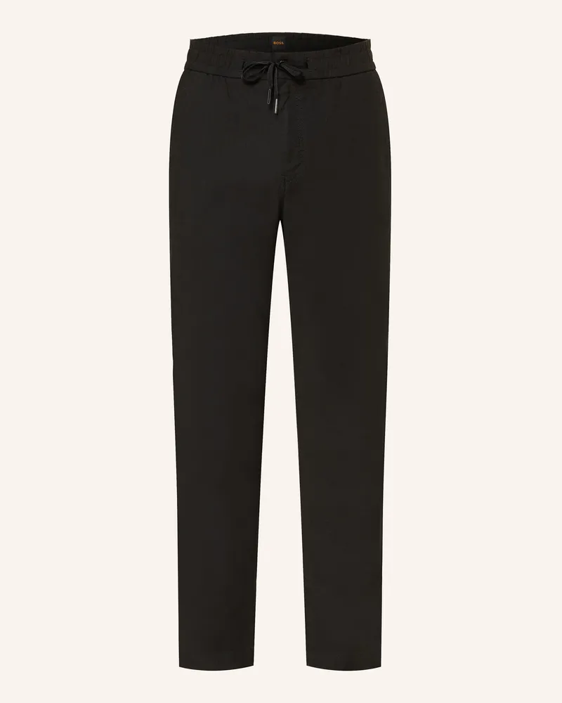 HUGO BOSS Hose SANDERSON Straight Fit mit Leinen Schwarz