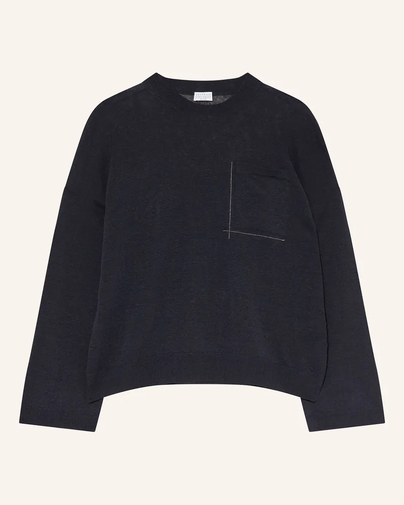 Brunello Cucinelli Pullover aus Leinen Dunkelblau
