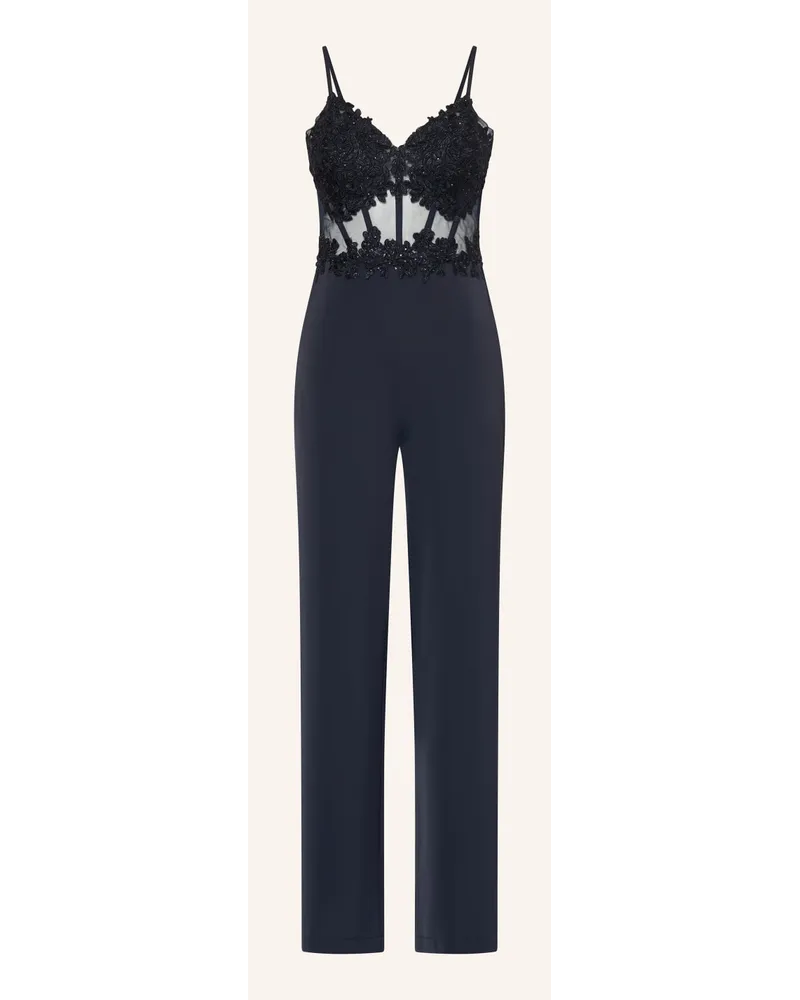 Vera Mont Jumpsuit mit Spitze und Schmucksteinen Blau