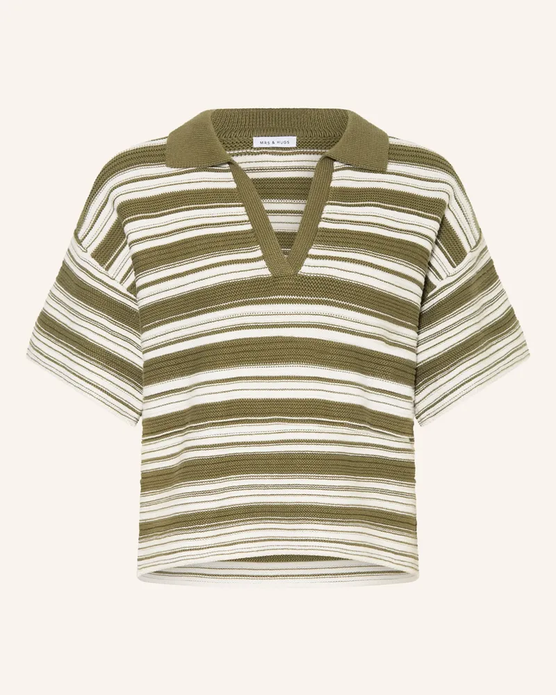Mrs & HUGS Strick-Poloshirt gruen Oliv