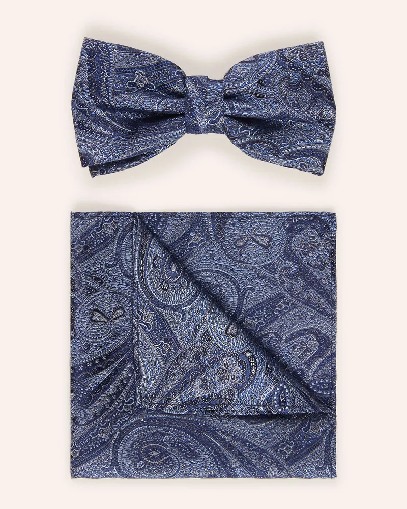 paul Set: Fliege Und Einstecktuch blau Dunkelblau