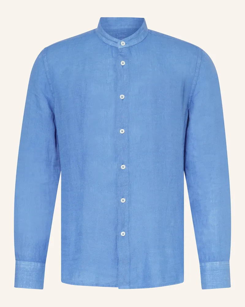 120% Lino Leinenhemd Slim Fit mit Stehkragen Blau