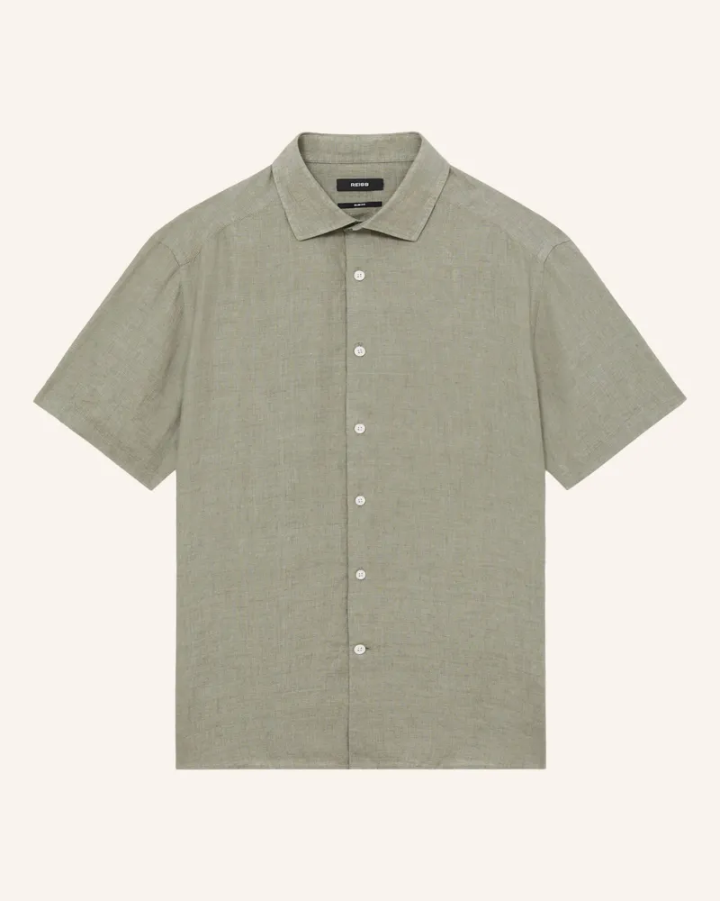 Reiss Kurzarm-Hemd Holiday Slim Fit Aus Leinen gruen Oliv