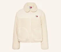 Teddyfell-Jacke Im Materialmix weiss
